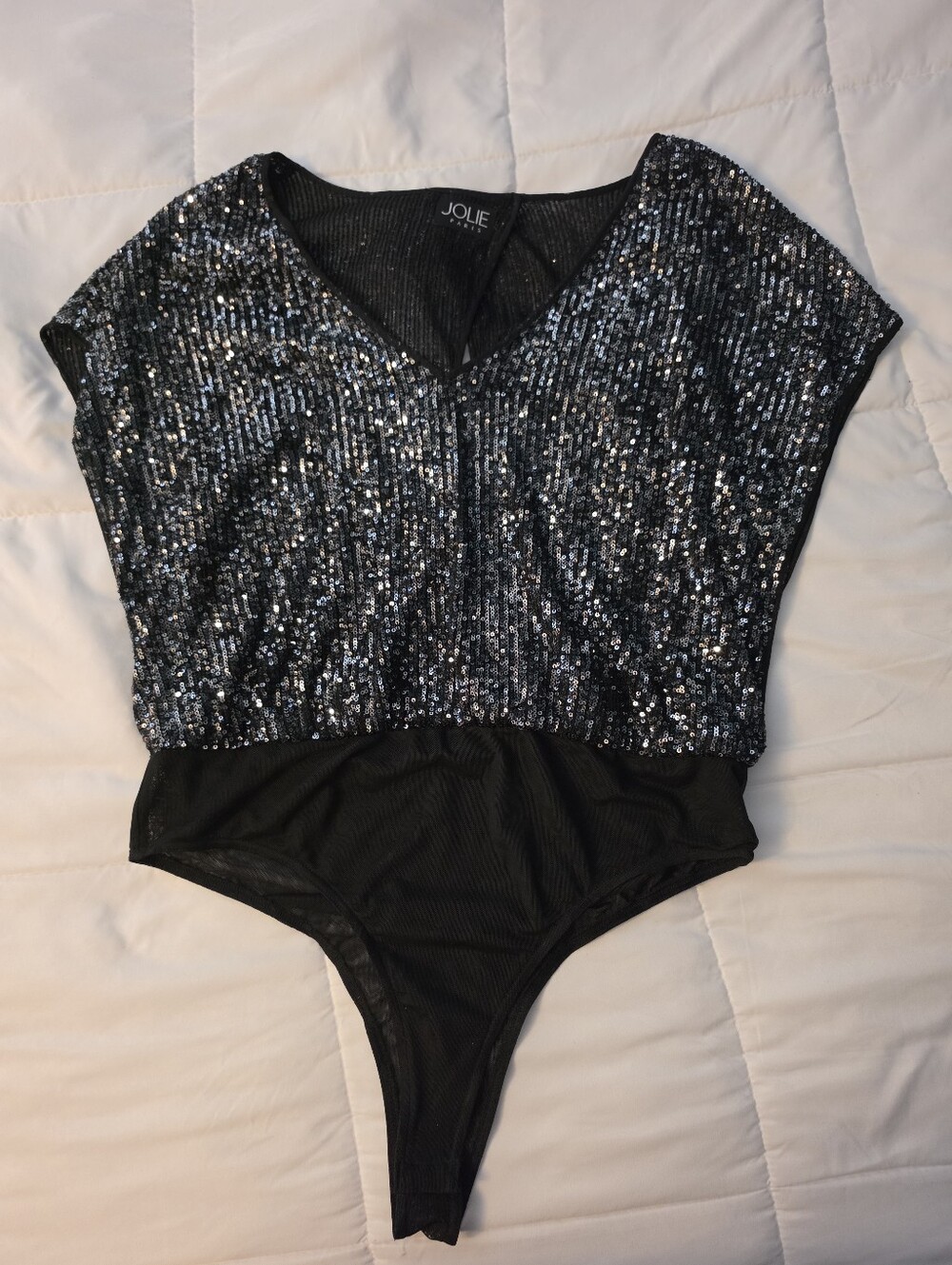 Jolie Black and Silver Sequin Bodysuit Cami
